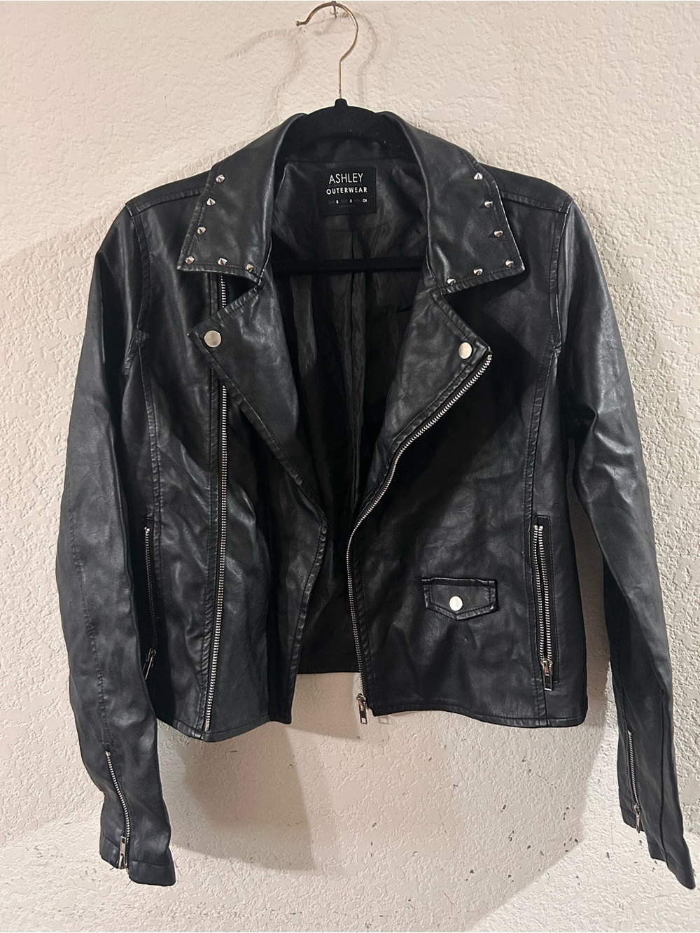 Ashley By 26 International Black Studded Faux Leather Moto Jacket